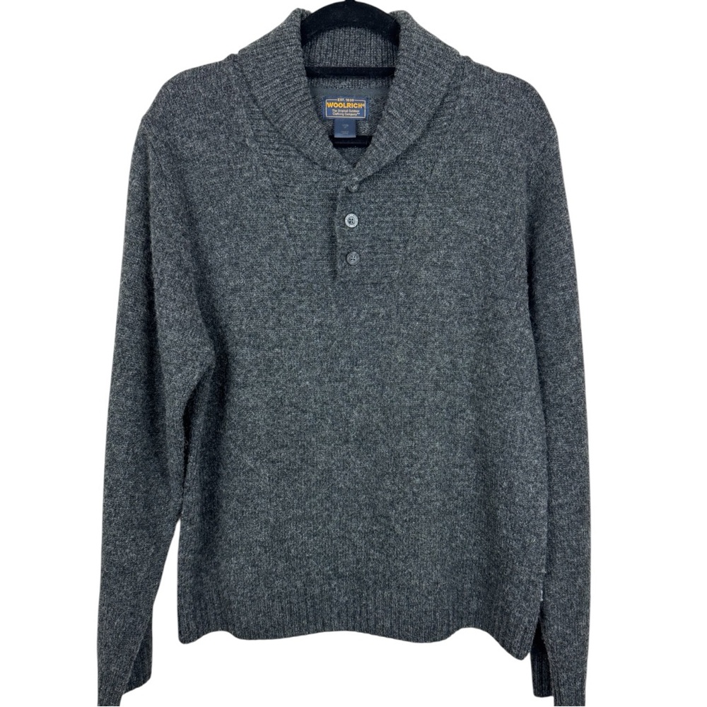 Woolrich shawl collar 100% wool pullover grey mens sweater made in Japan